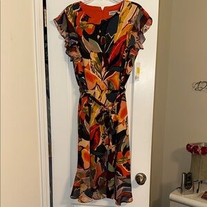 Shelby & Palmer Vibrant Leaf Print Midi Dress